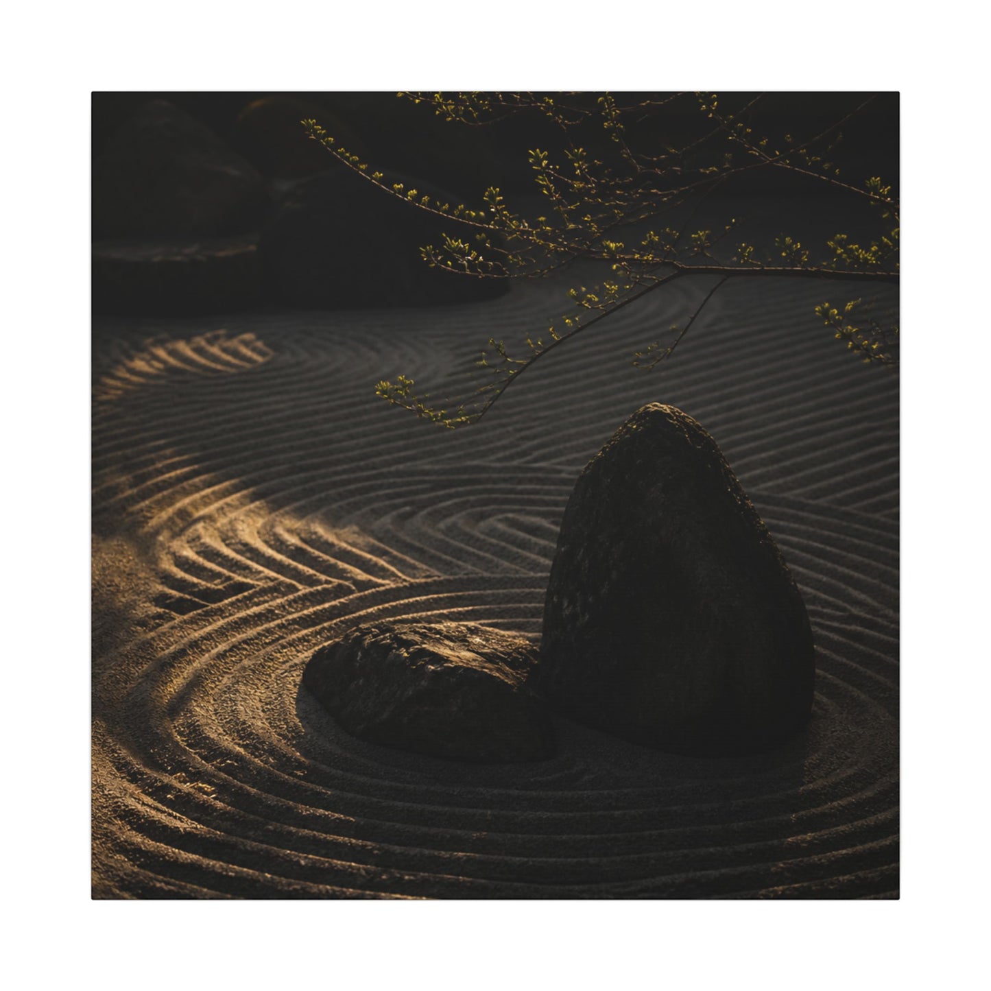 Ma Rock Garden Canvas Art - Dark Japandi Shadow Zen