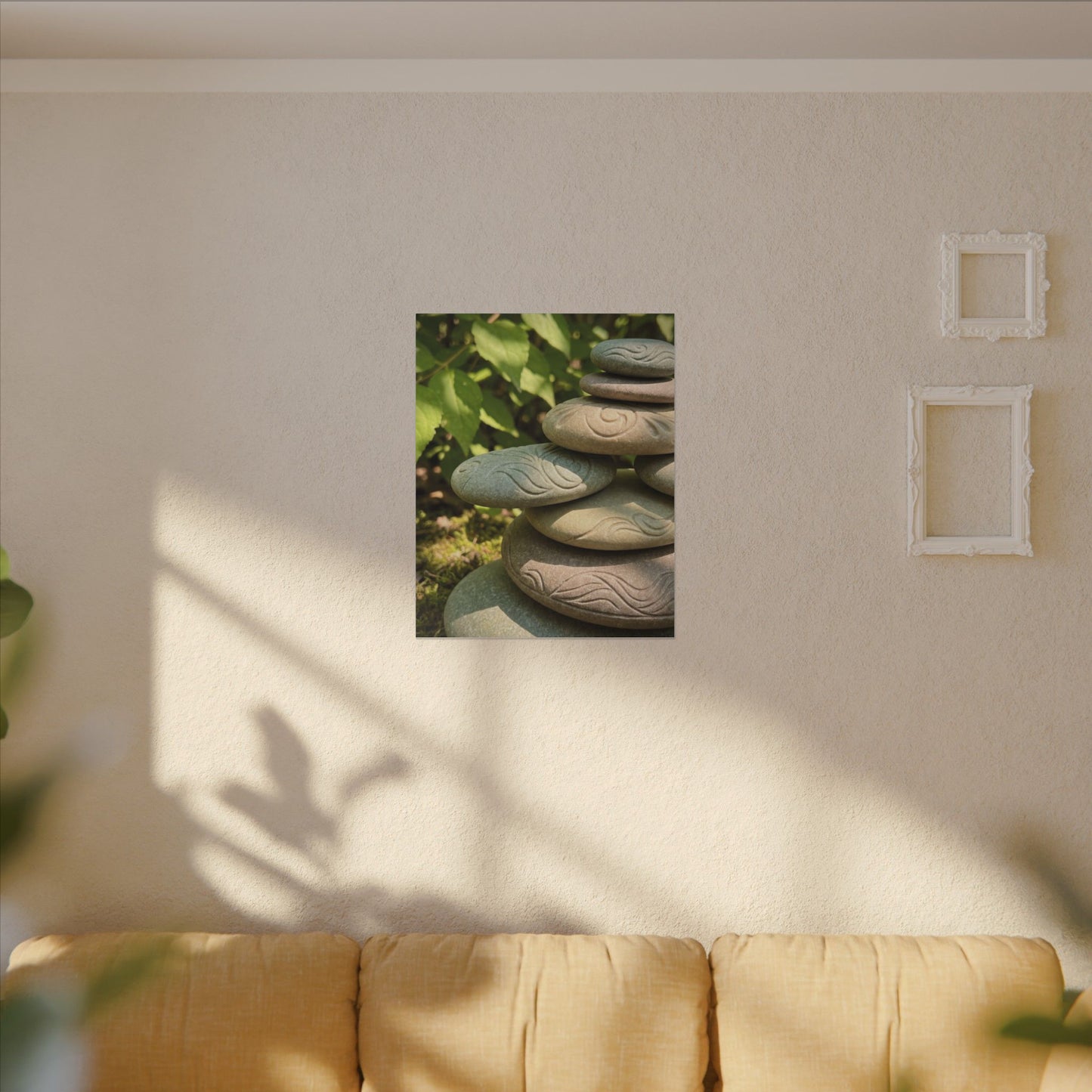 River Stones Summer Canvas Art | Japandi Earthy Design