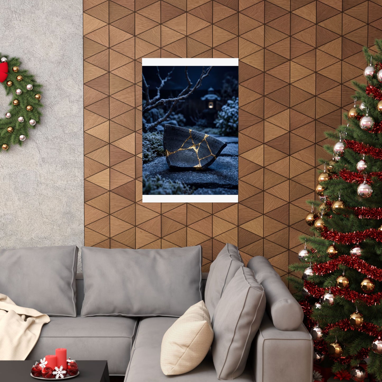 Moonlit Garden Gold Repair Wall Art Print | Healing Kintsugi Art