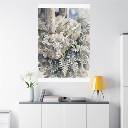 Stone Lantern Watercolor Canvas Art | Elegant Japandi Art