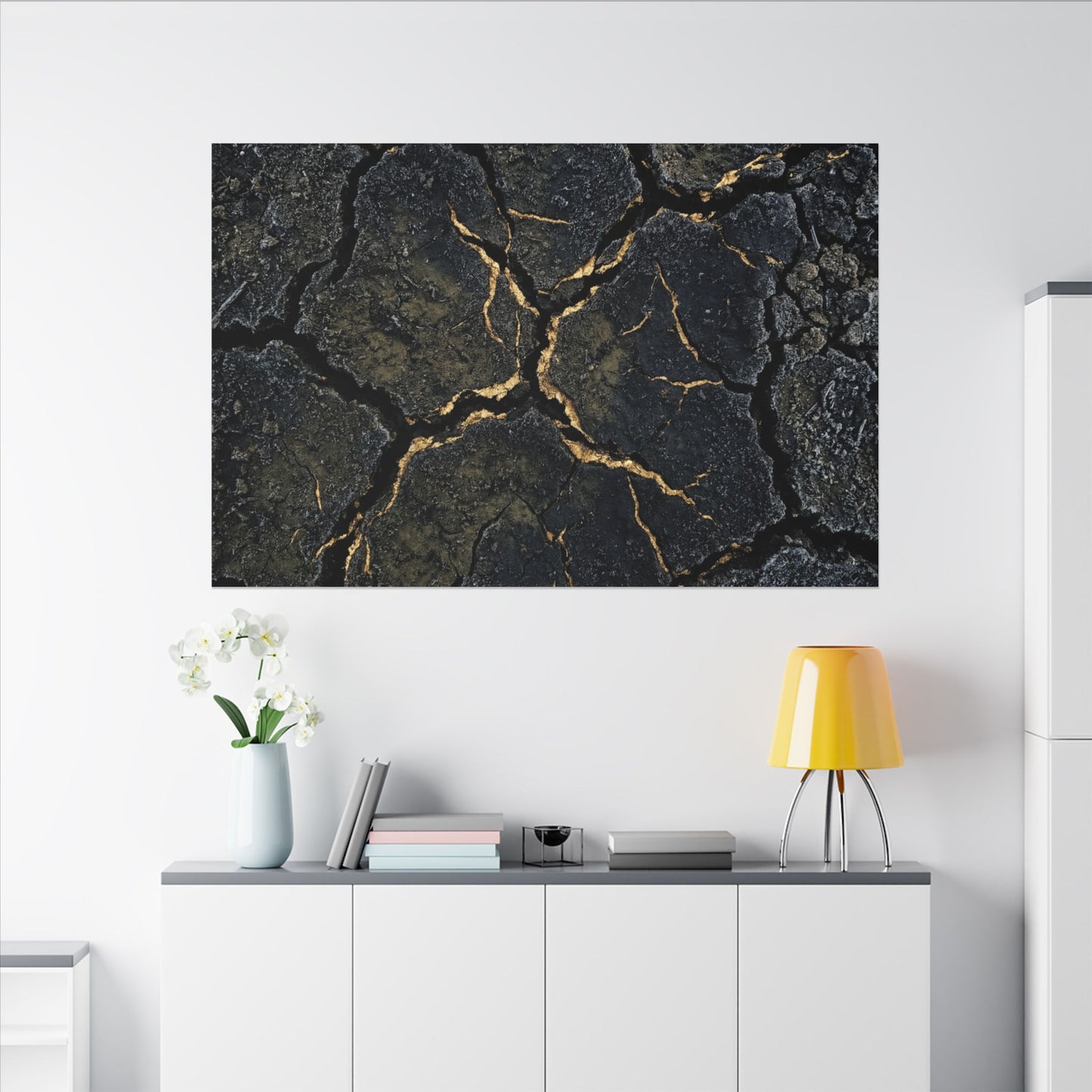 Overcast Cracked Earth Canvas Art - Dark Japandi Ma