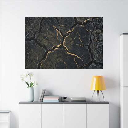 Overcast Cracked Earth Canvas Art - Dark Japandi Ma