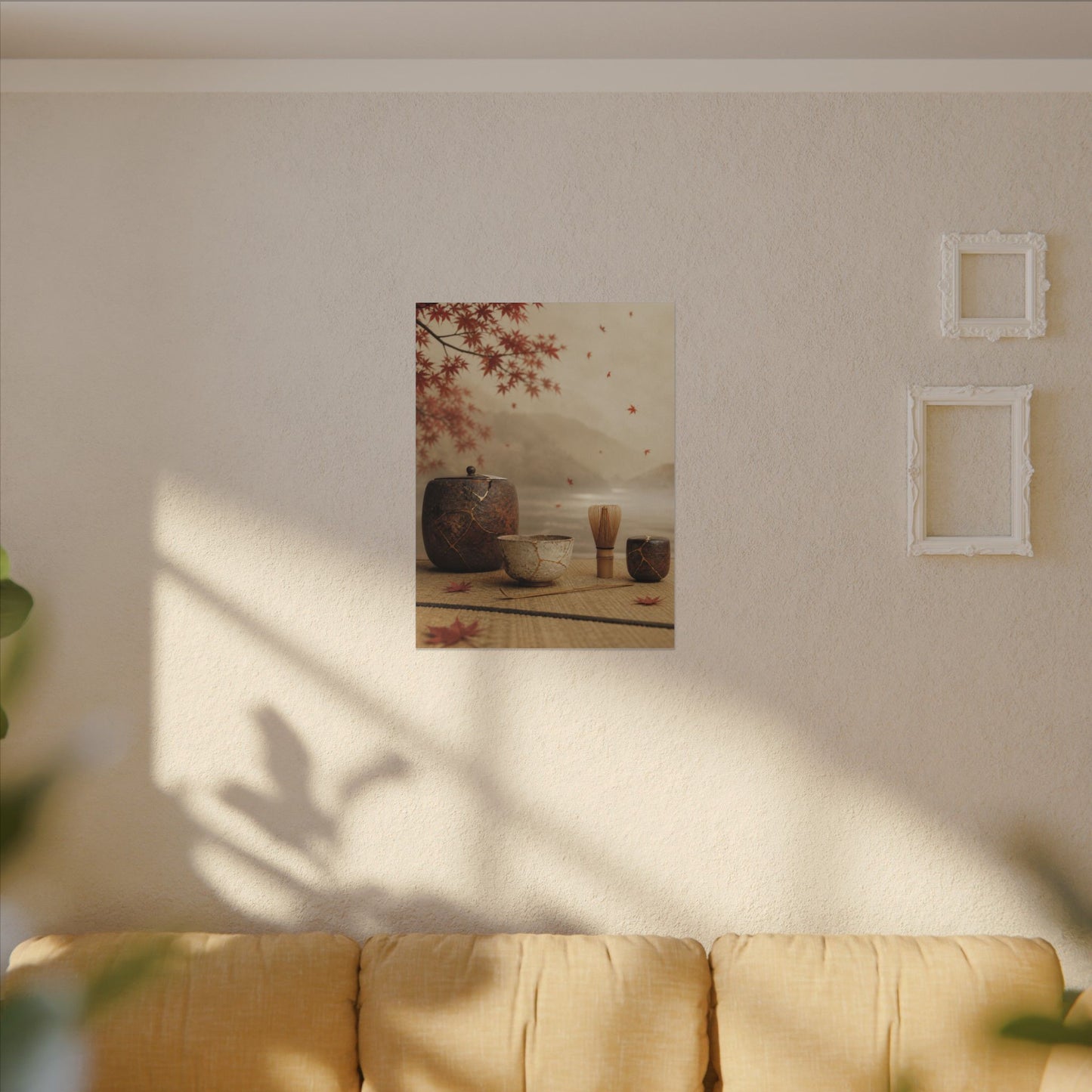 Tea Ceremony Canvas Art | Autumn Kintsugi Gold Vein Art