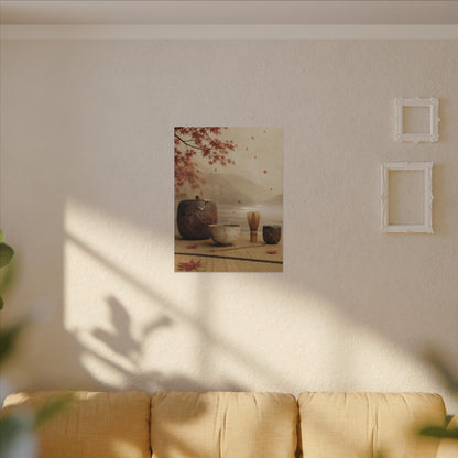 Tea Ceremony Canvas Art | Autumn Kintsugi Gold Vein Art