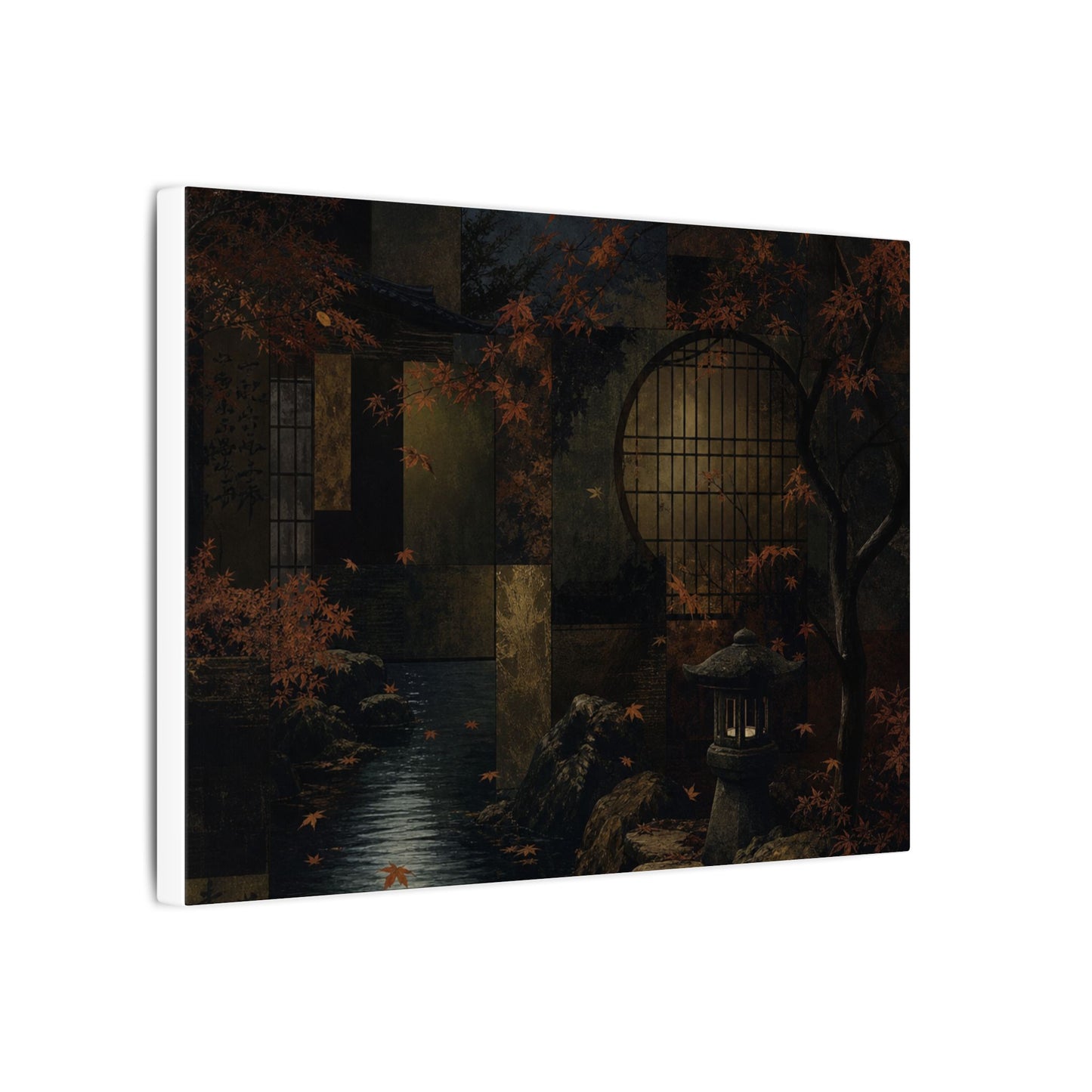Moonlight Moonlit Garden Canvas Art - Dark Japandi Shibui