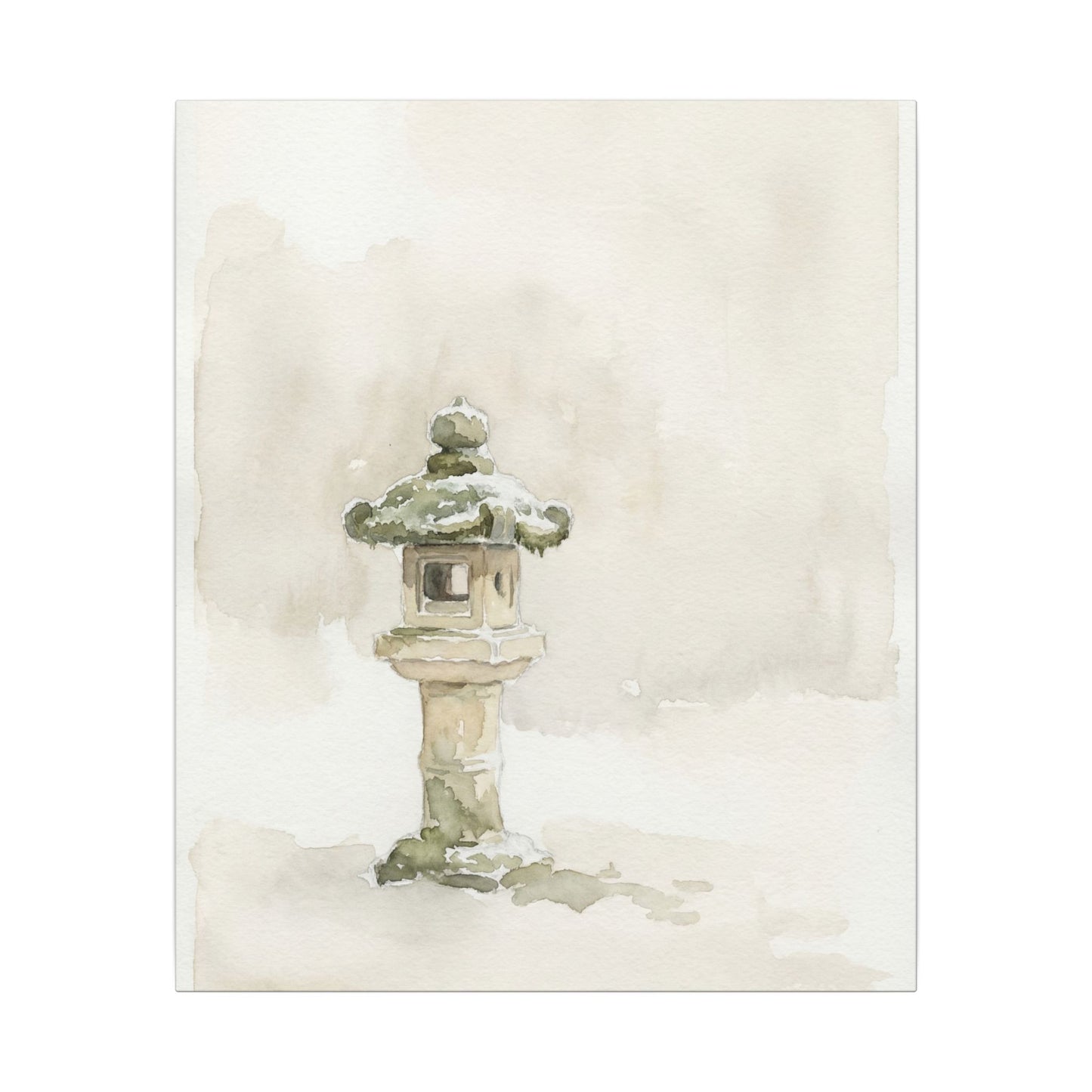 Stone Lantern Winter Canvas Art | Japandi Earthy Design