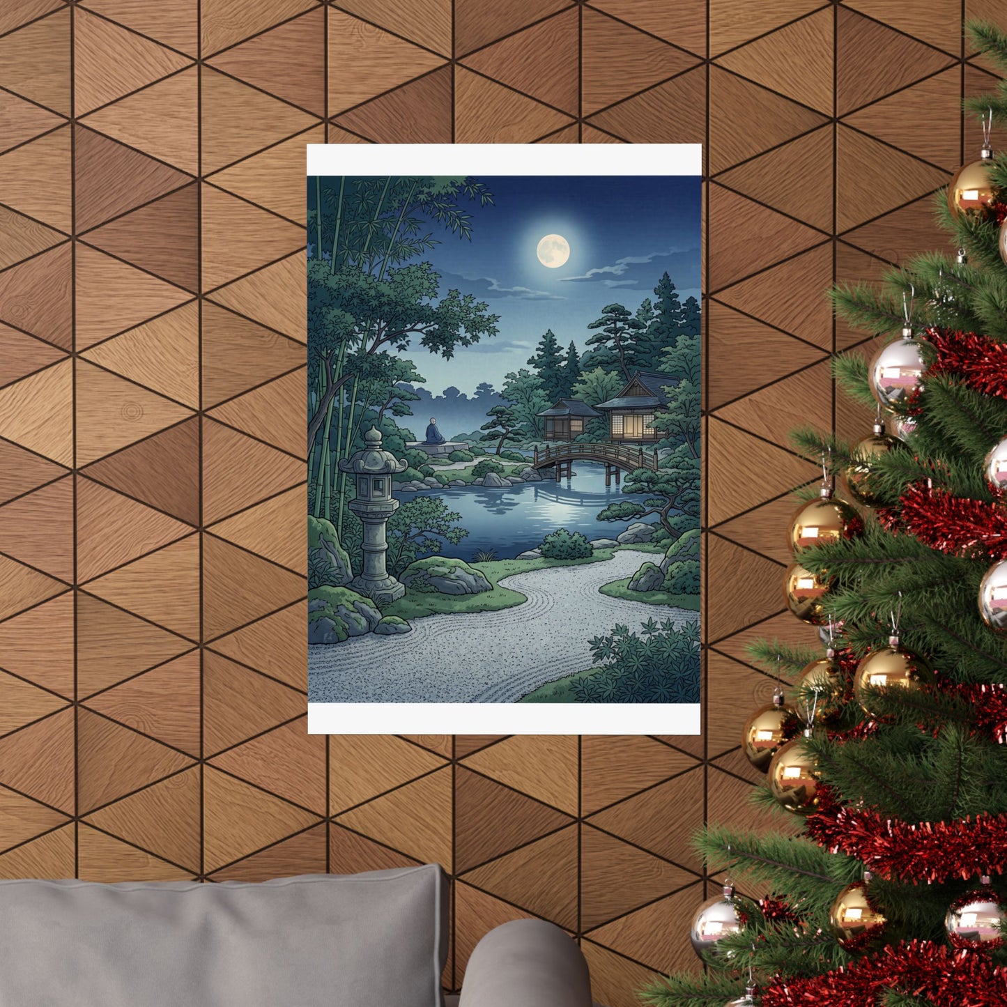 Kanso Moonlit Garden Wall Art Print - Zen Ukiyo E Inspired