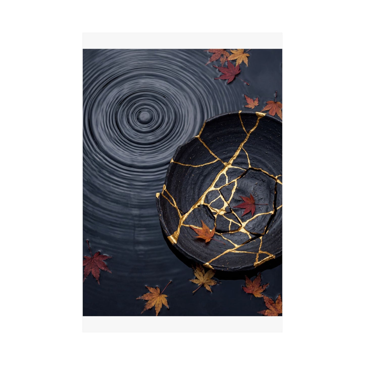 Kintsugi Water Ripple in Overcast | Gold Repair Wall Art Print
