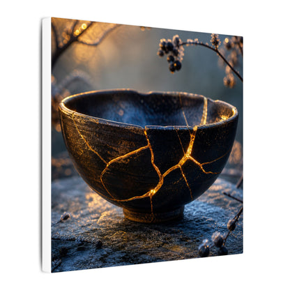 Ceramic Bowl Canvas Art | Winter Kintsugi Gold Repair Art