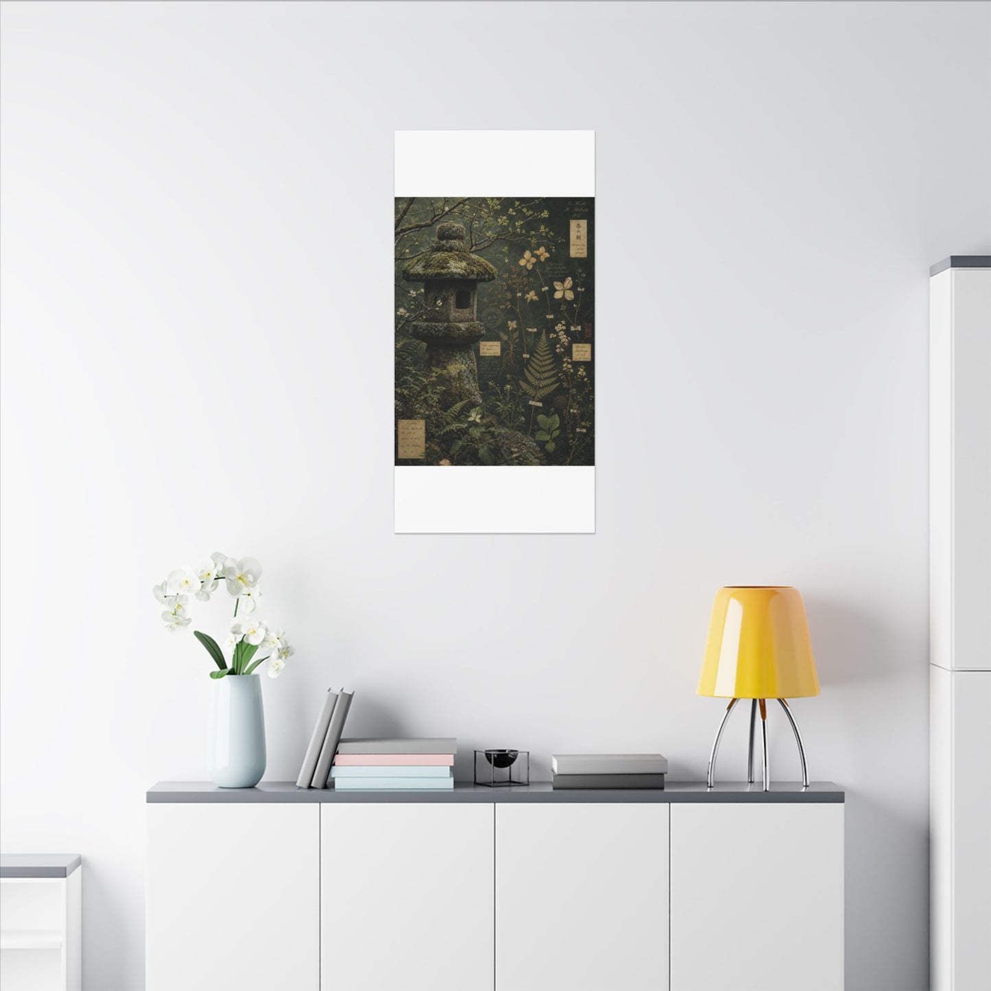Spring Stone Lantern Herbarium Canvas Art | Nostalgic Decor