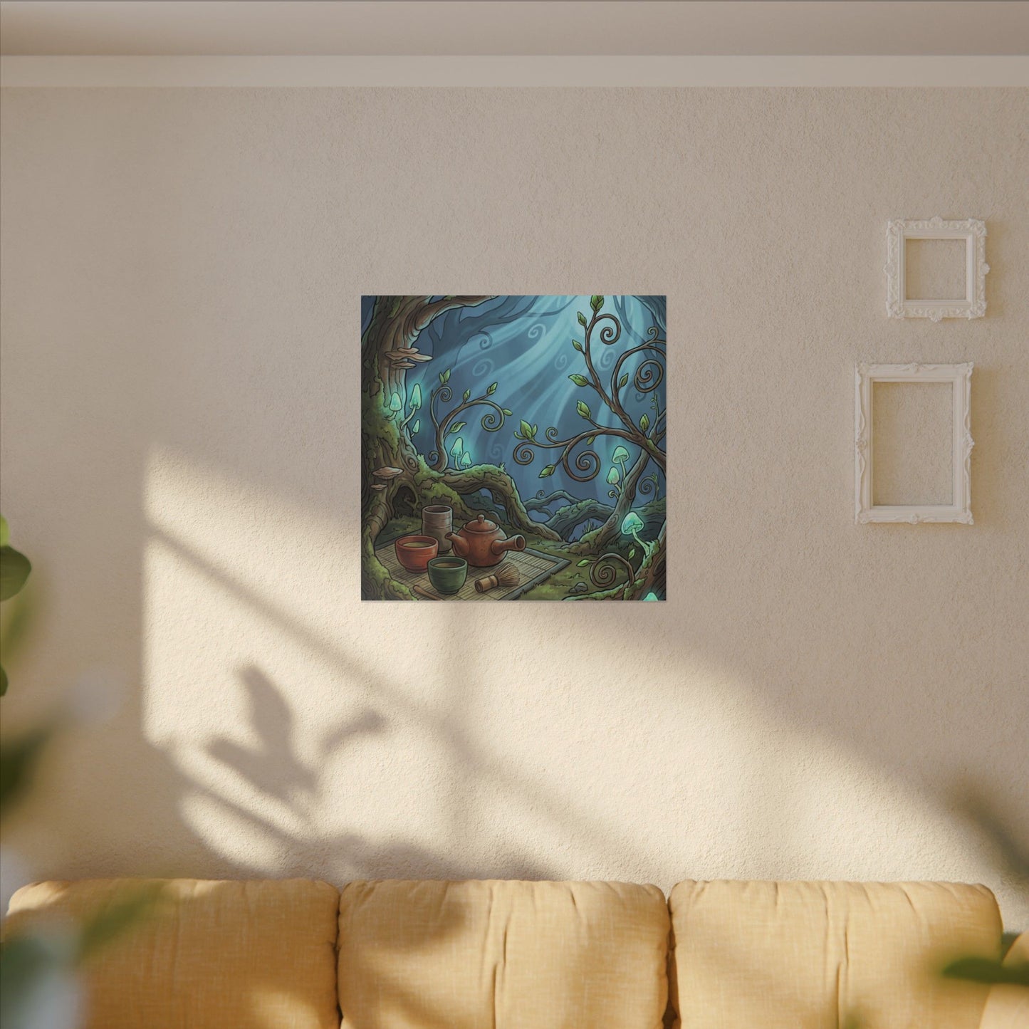 Spring Tea Ceremony Forest Whimsy Canvas Art | Cozy Decor