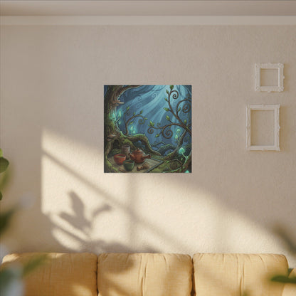 Spring Tea Ceremony Forest Whimsy Canvas Art | Cozy Decor