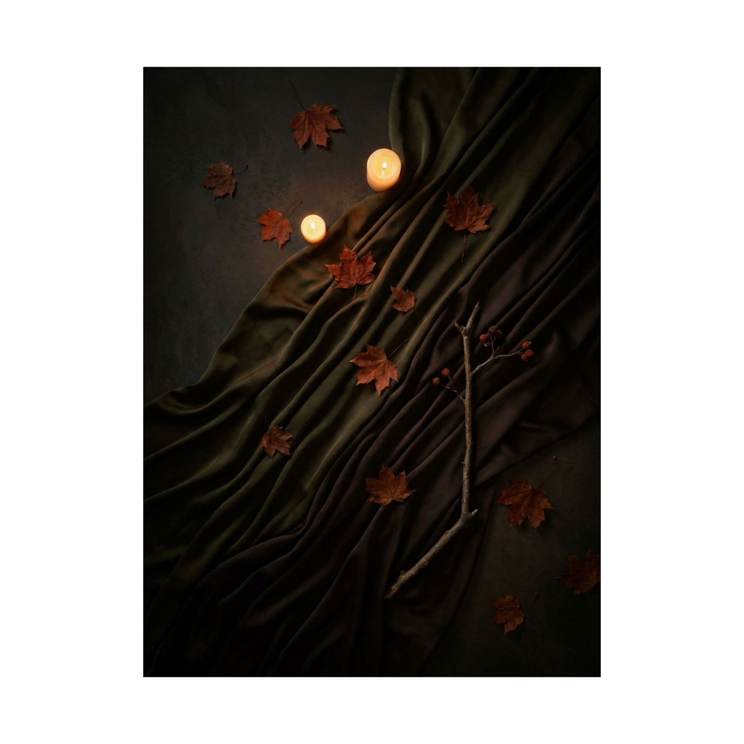 Candlelight Silk Drape Wall Art Print - Dark Japandi Datsuzoku
