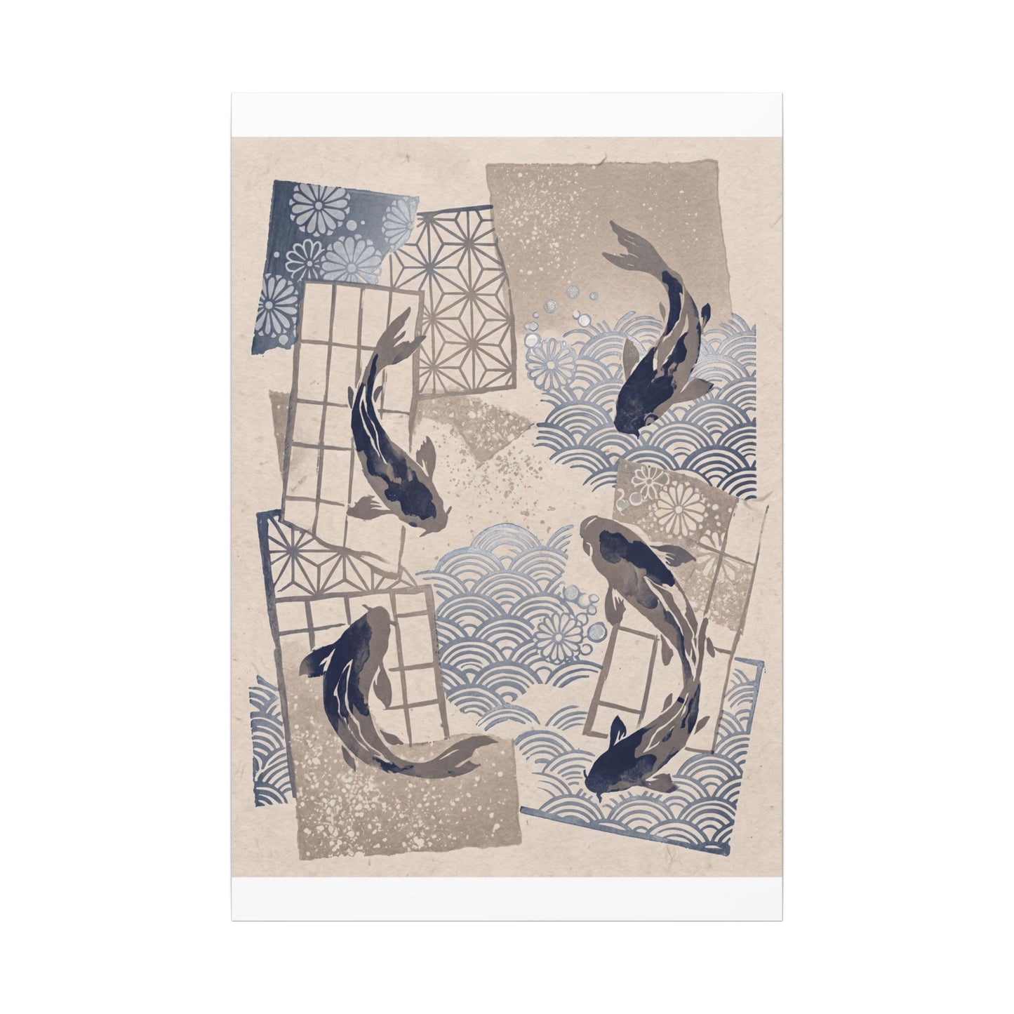 Earthy Koi Pond Canvas Art - Japanese Pattern Japandi