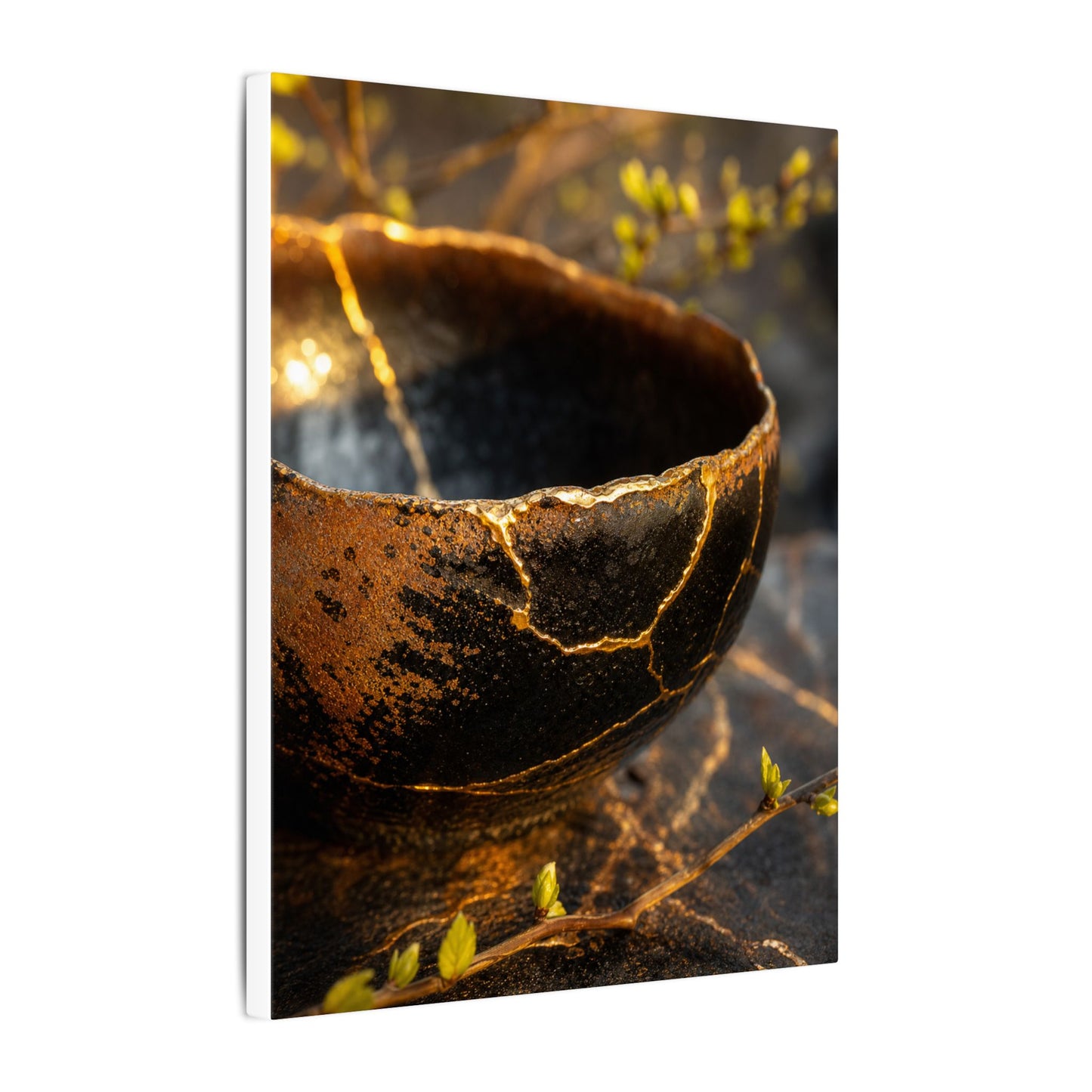 Kintsugi Ceramic Bowl in Golden Hour | Gold Vein Canvas Art