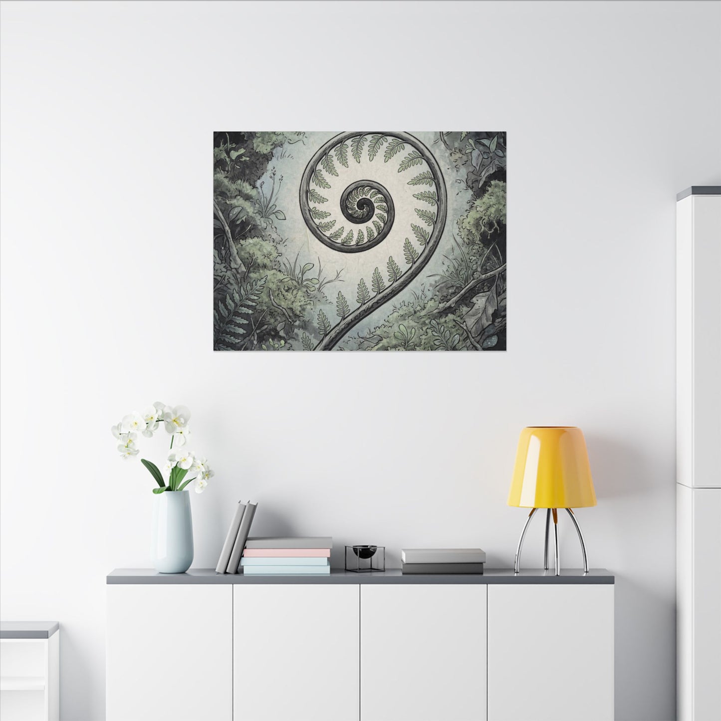 Zen Fern Unfurling in Dawn | Ukiyo E Inspired Canvas Art