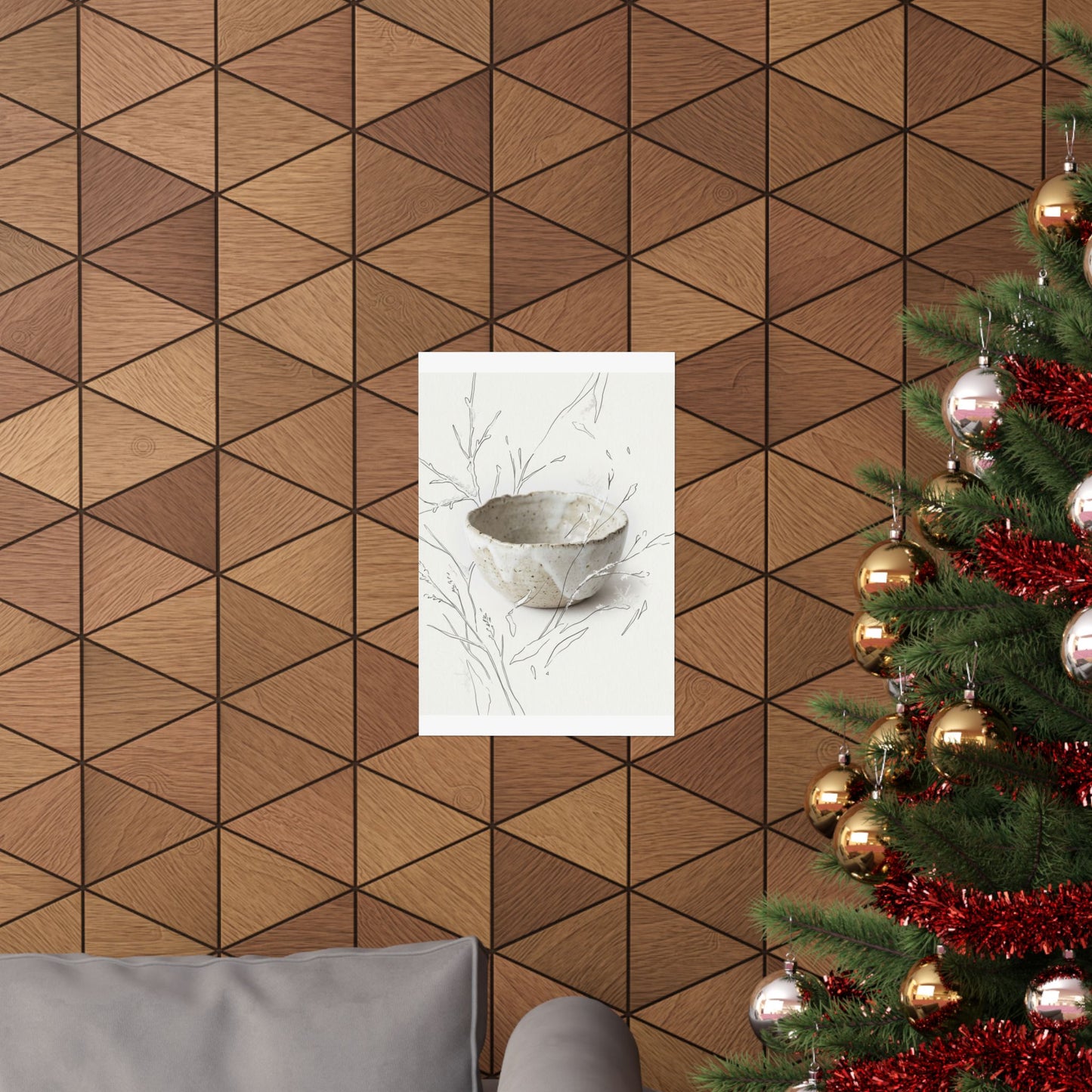 Japandi Ceramic Bowl in Overcast | Minimal Line Wall Art Print
