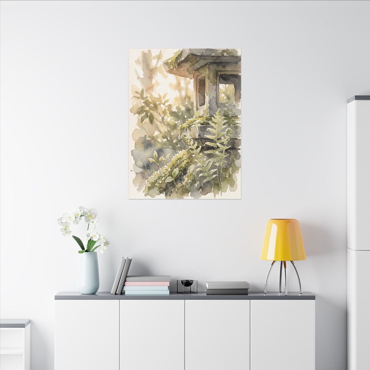 Earthy Stone Lantern Canvas Art - Watercolor Japandi