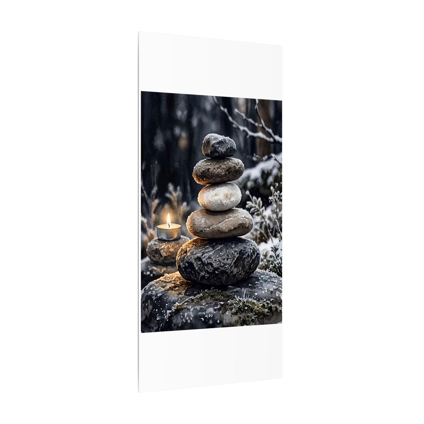 River Stones Canvas Art | Winter Japandi Watercolor Art