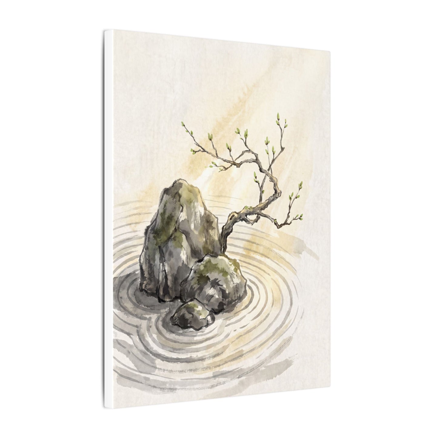 Serene Rock Garden Canvas Art - Sumi E Zen