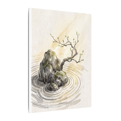 Serene Rock Garden Canvas Art - Sumi E Zen