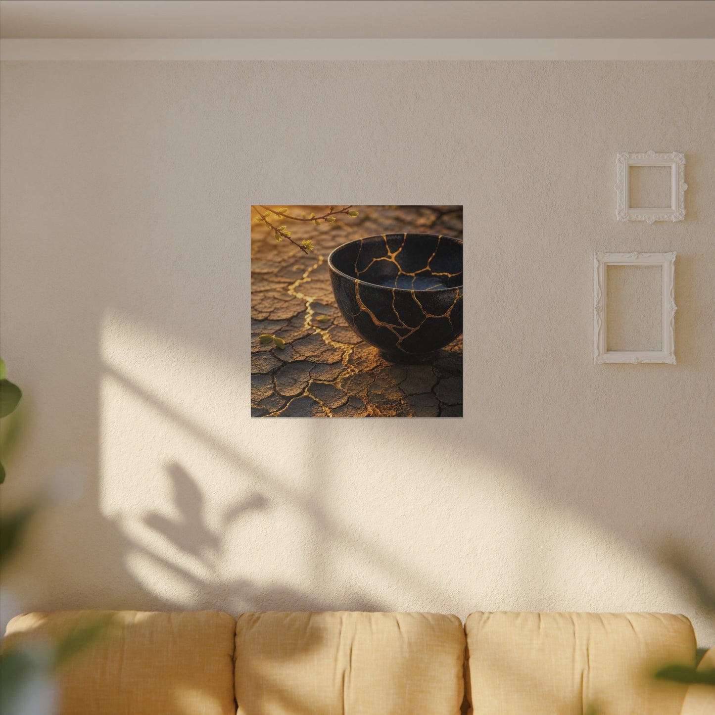 Golden Hour Cracked Earth Canvas Art - Kintsugi Fukinsei