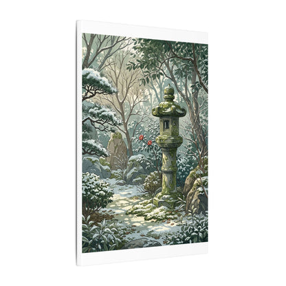 Stone Lantern Winter Canvas Art | Japandi Warm Design