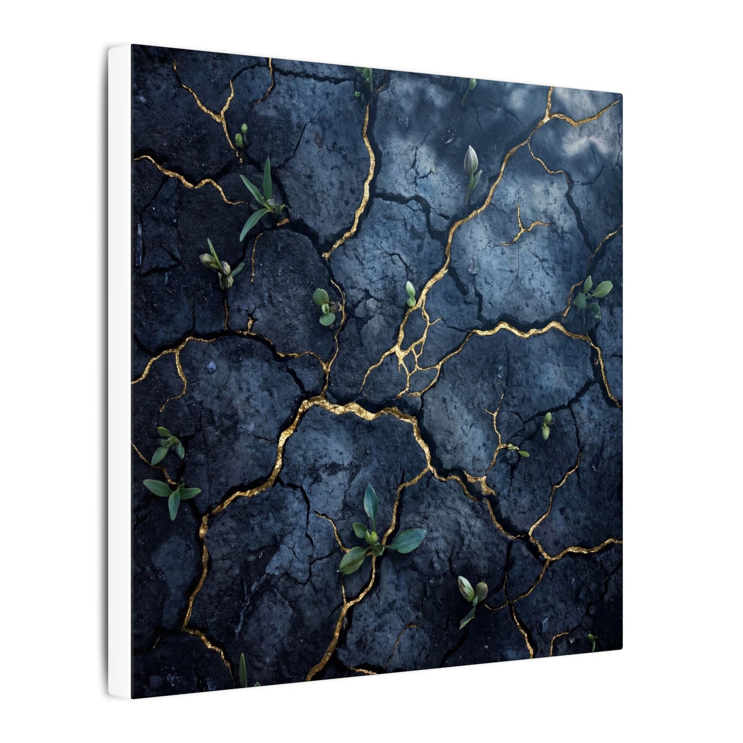 Cracked Earth Spring Canvas Art | Kintsugi Healing Design