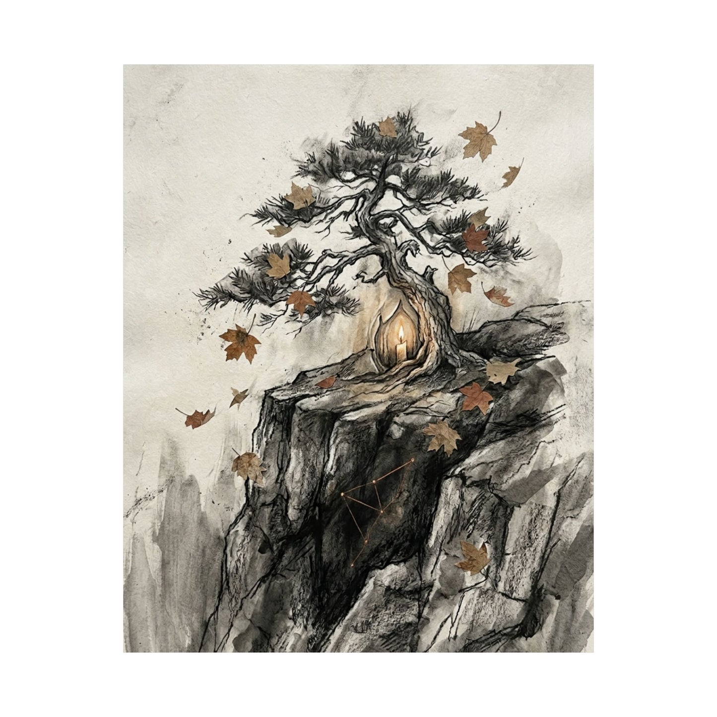 Pine Tree Autumn Wall Art Print | Japandi Elegant Design