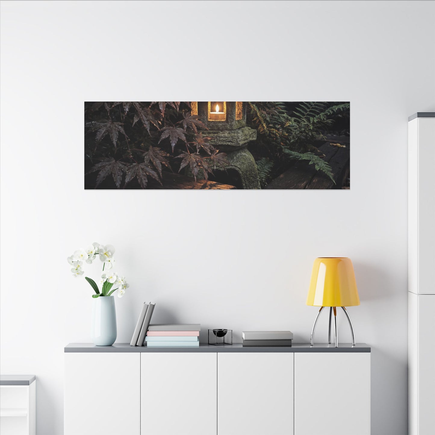 Moody Moonlit Garden Canvas Art - Shadow Zen Dark Japandi