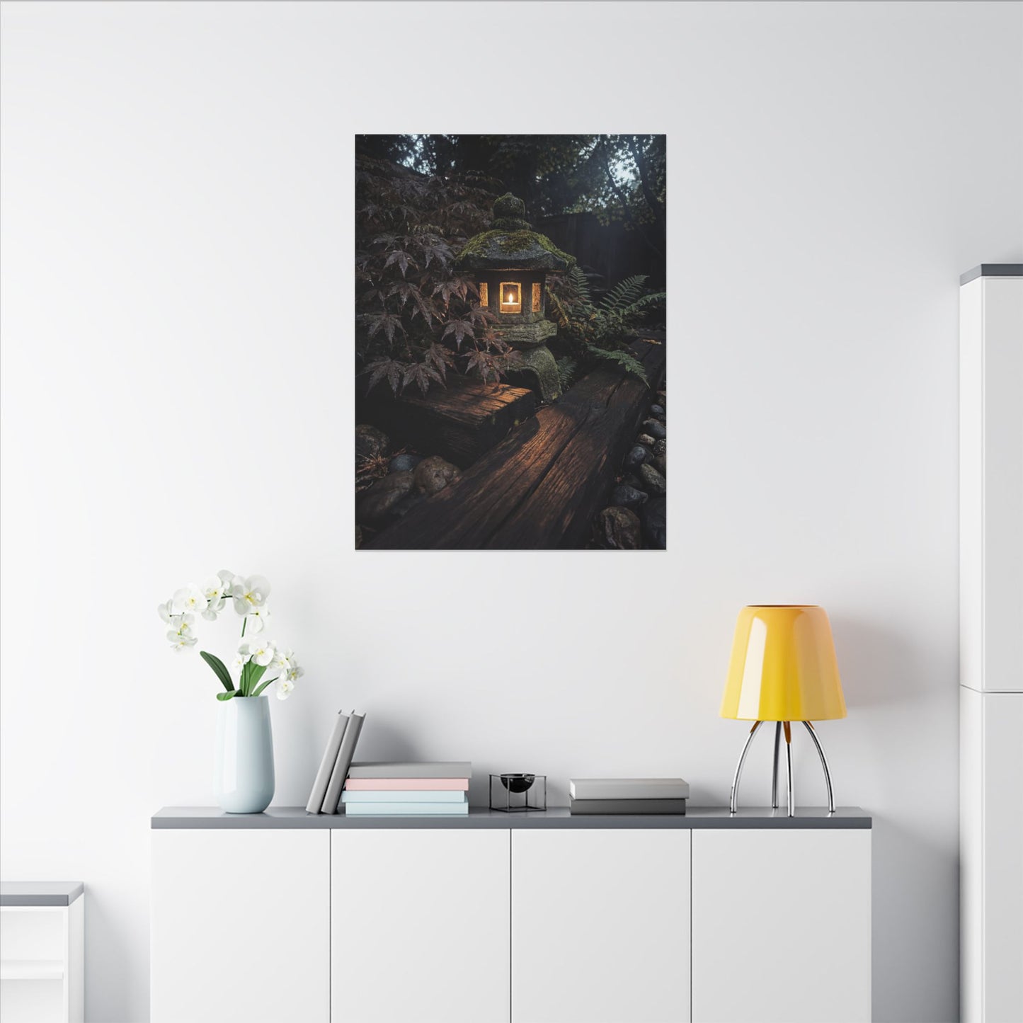 Moody Moonlit Garden Canvas Art - Shadow Zen Dark Japandi