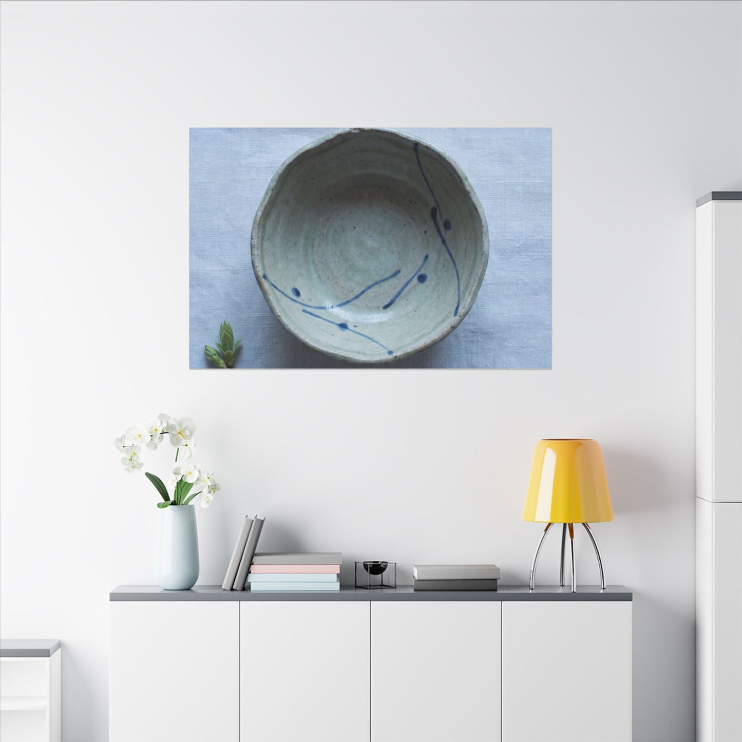 Spring Ceramic Bowl Minimal Line Canvas Art | Warm Decor