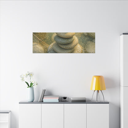 River Stones Watercolor Canvas Art | Elegant Japandi Art