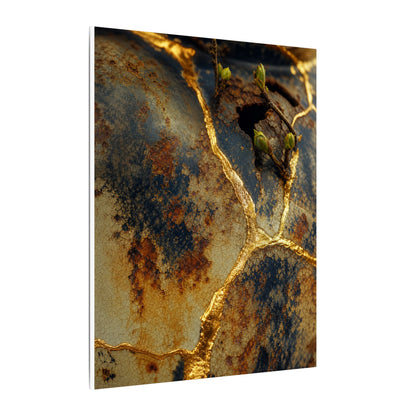 Datsuzoku Rust Patina Canvas Art - Kintsugi Crackle Gold