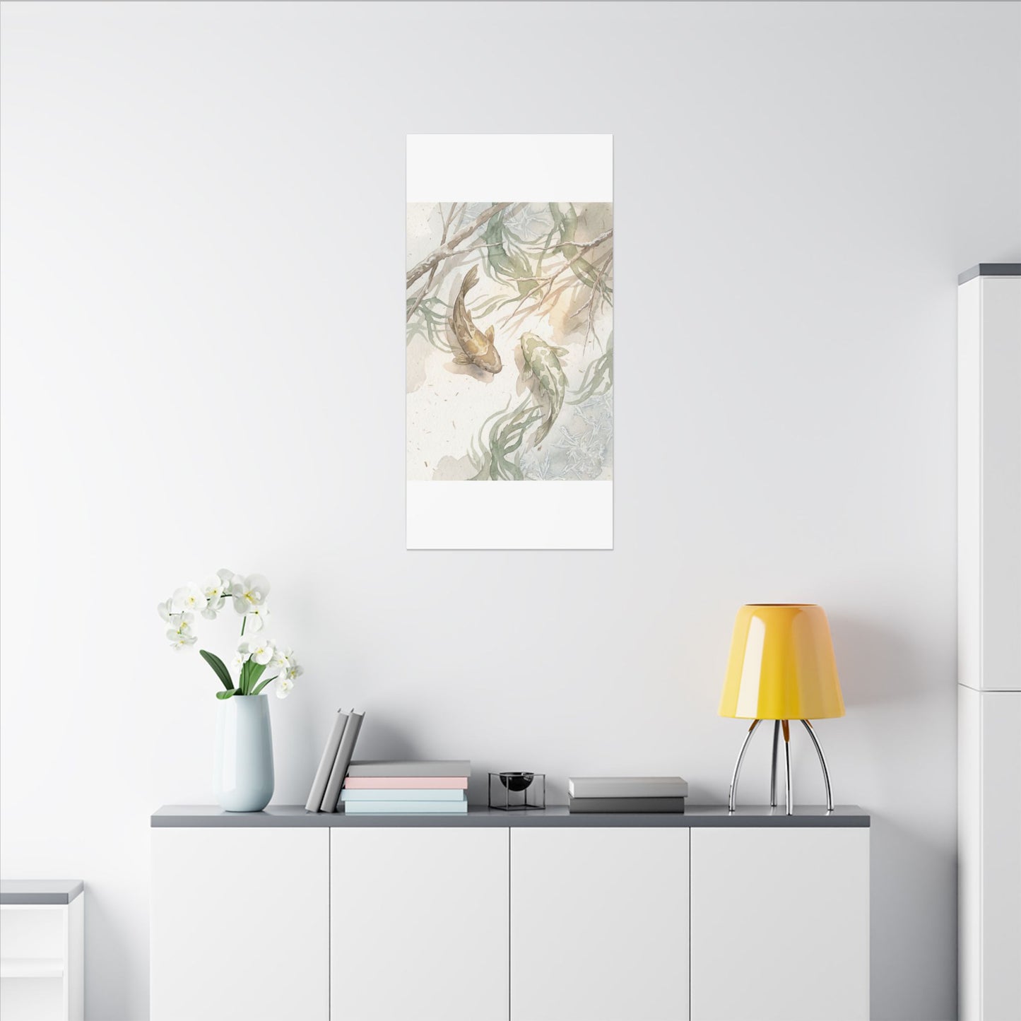 Koi Pond Canvas Art | Winter Japandi Watercolor Art