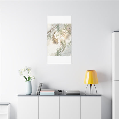 Koi Pond Canvas Art | Winter Japandi Watercolor Art
