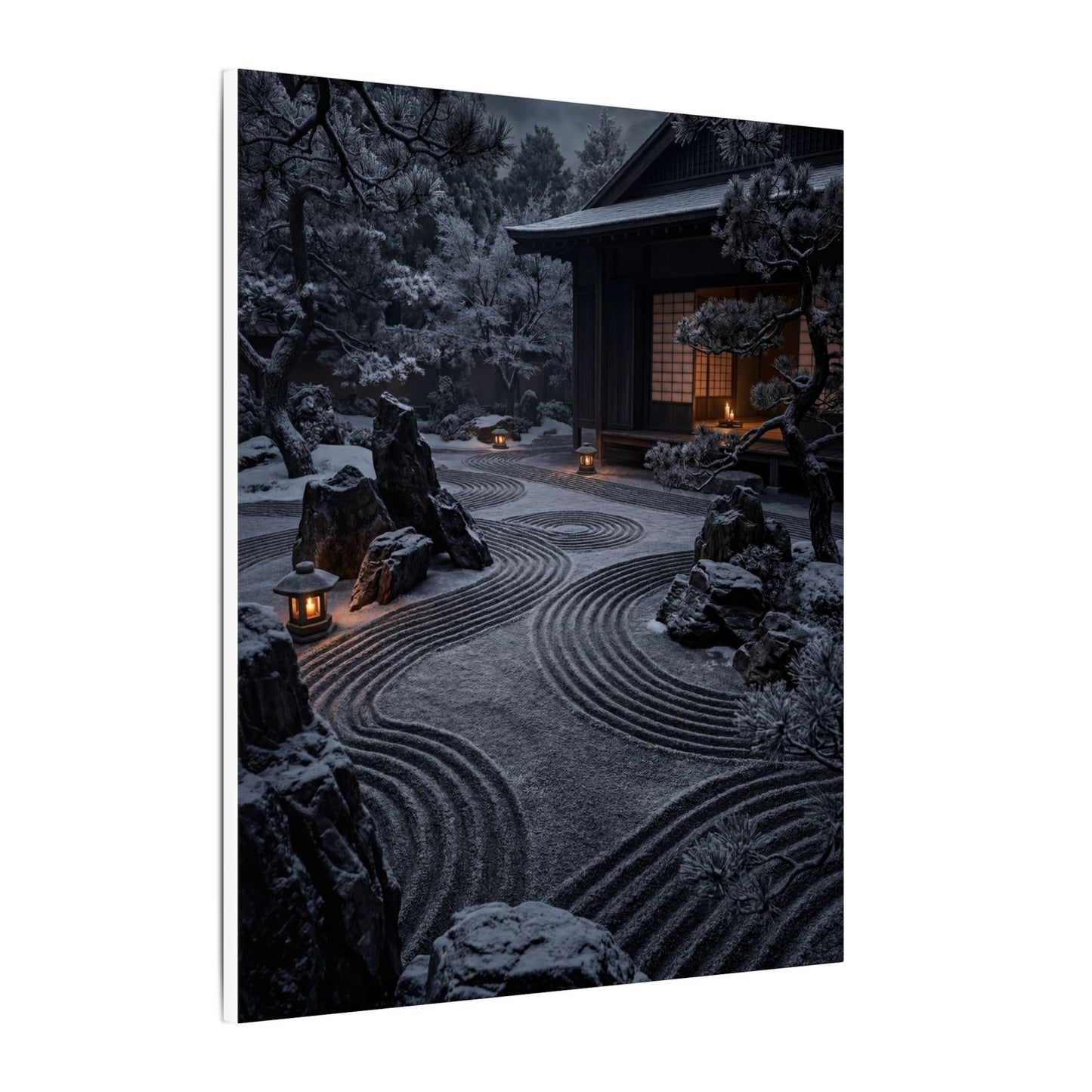 Candlelight Rock Garden Canvas Art - Dark Japandi Fukinsei