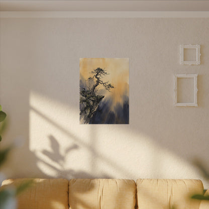 Zen Pine Tree in Golden Hour | Sumi E Canvas Art