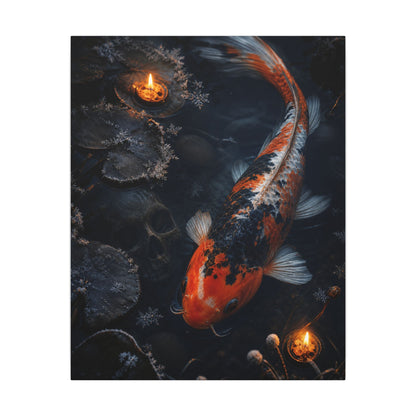 Koi Pond Canvas Art | Winter Dark Japandi Shadow Zen Art