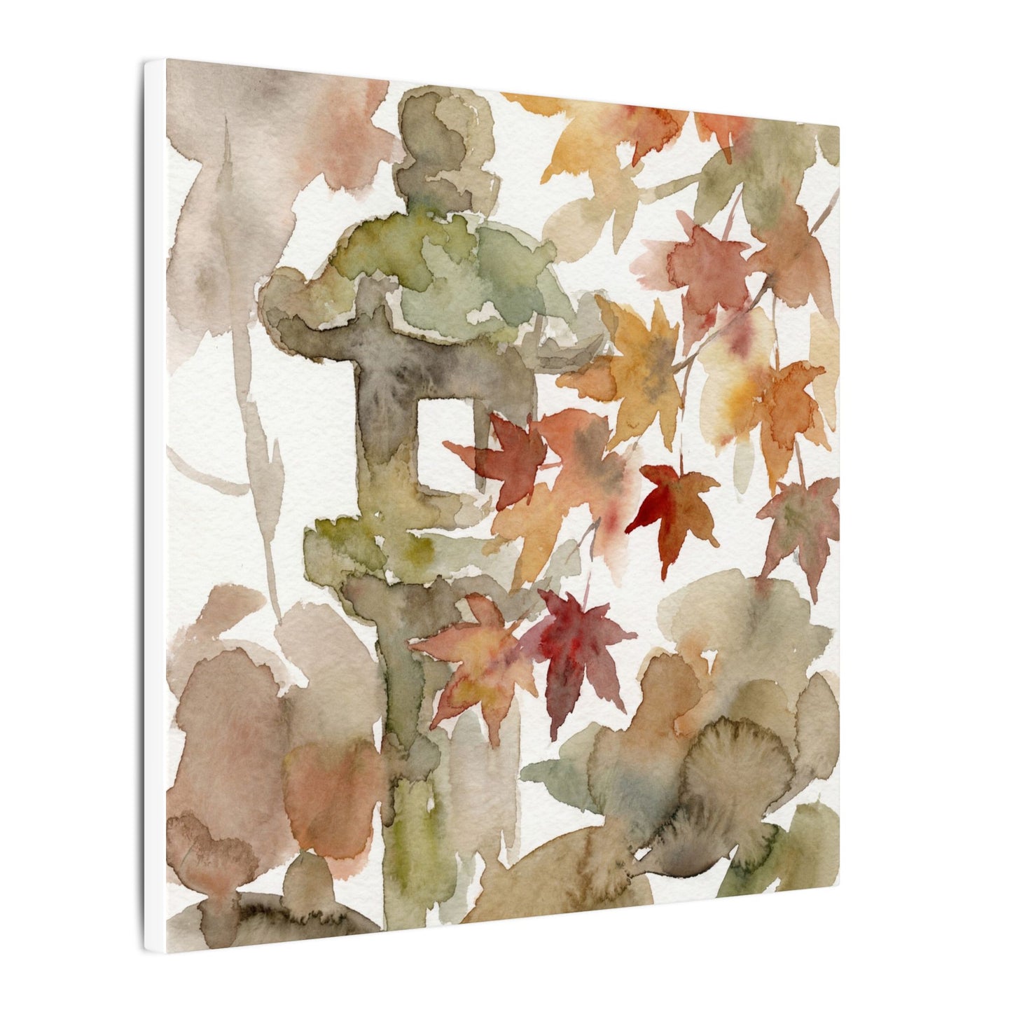 Stone Lantern Watercolor Canvas Art | Earthy Japandi Art