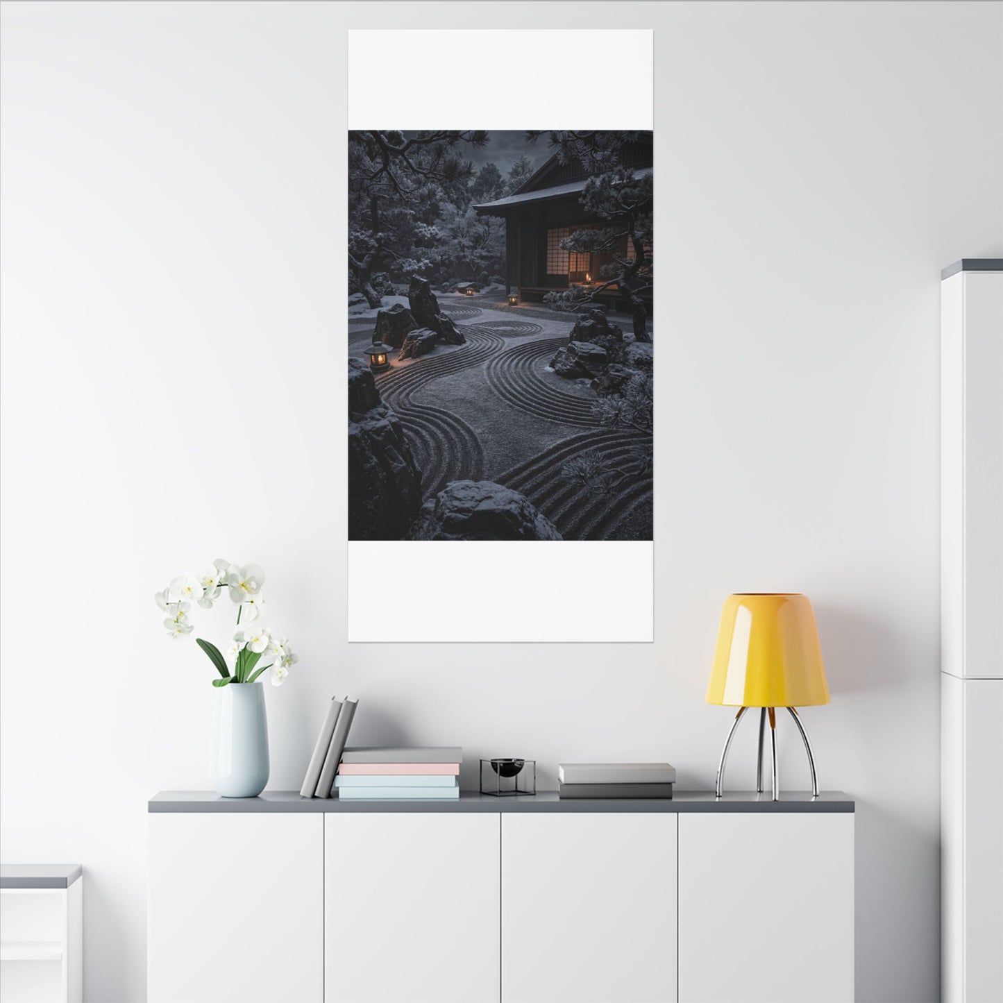 Candlelight Rock Garden Canvas Art - Dark Japandi Fukinsei