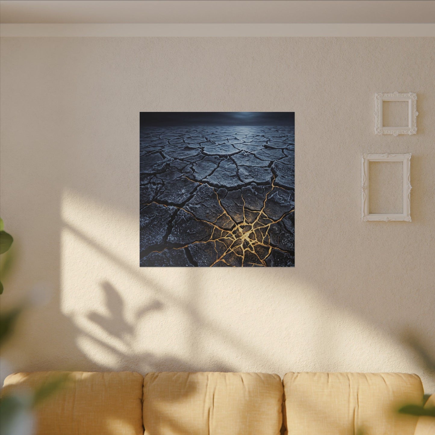 Moonlight Cracked Earth Canvas Art - Kintsugi Mono No Aware
