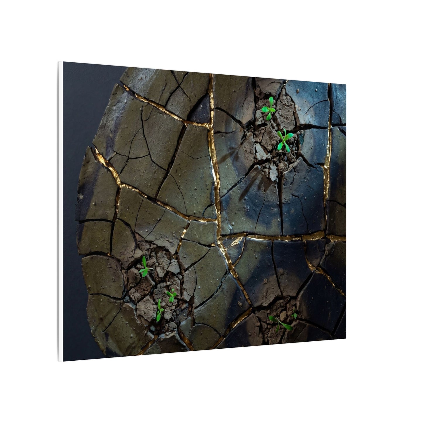 Dark Japandi Cracked Earth in Moonlight | Moody Minimal Canvas Art