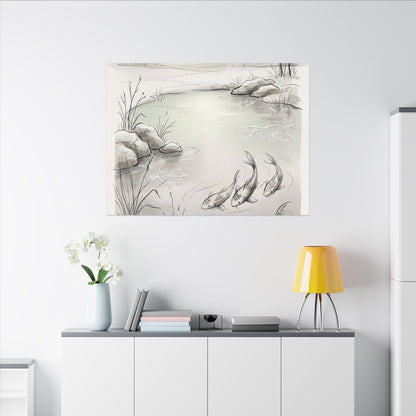 Koi Pond Minimal Line Canvas Art | Cozy Japandi Art