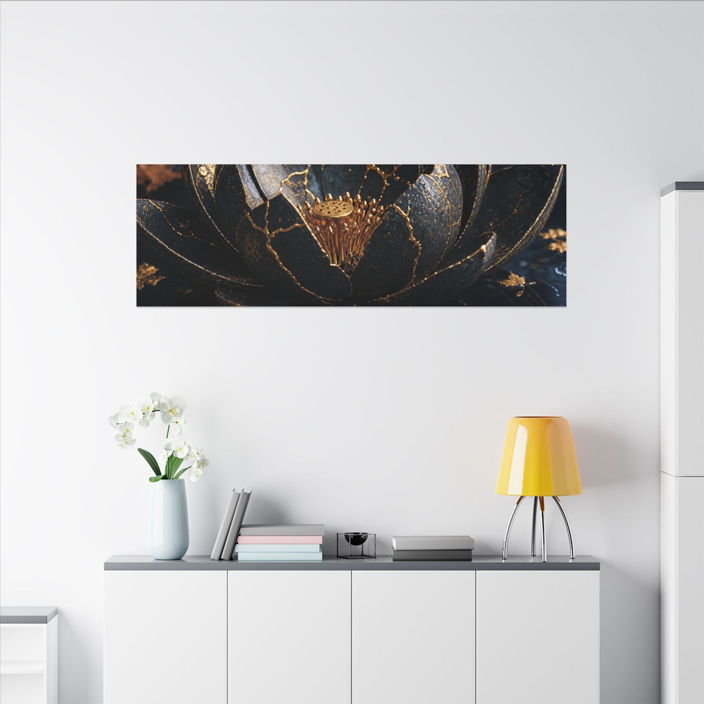 Moonlight Lotus Flower Canvas Art - Kintsugi Fukinsei