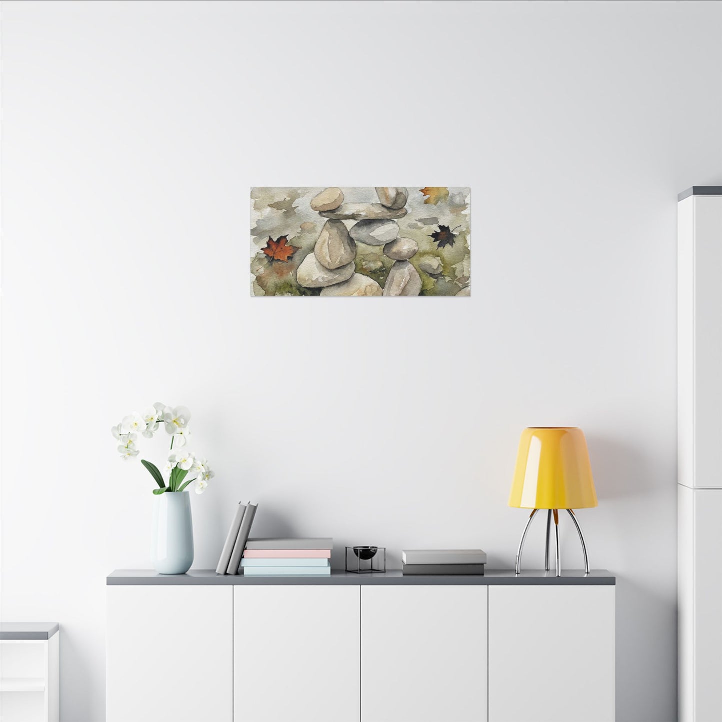 Overcast River Stones Canvas Art - Japandi Fukinsei