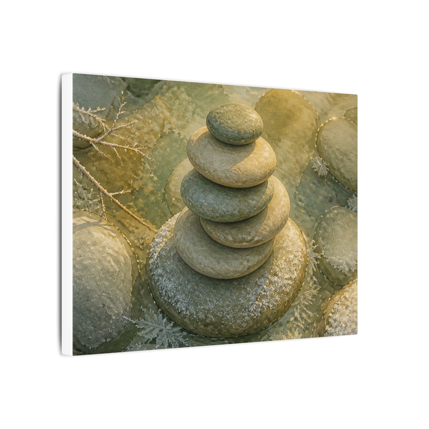 River Stones Watercolor Canvas Art | Elegant Japandi Art