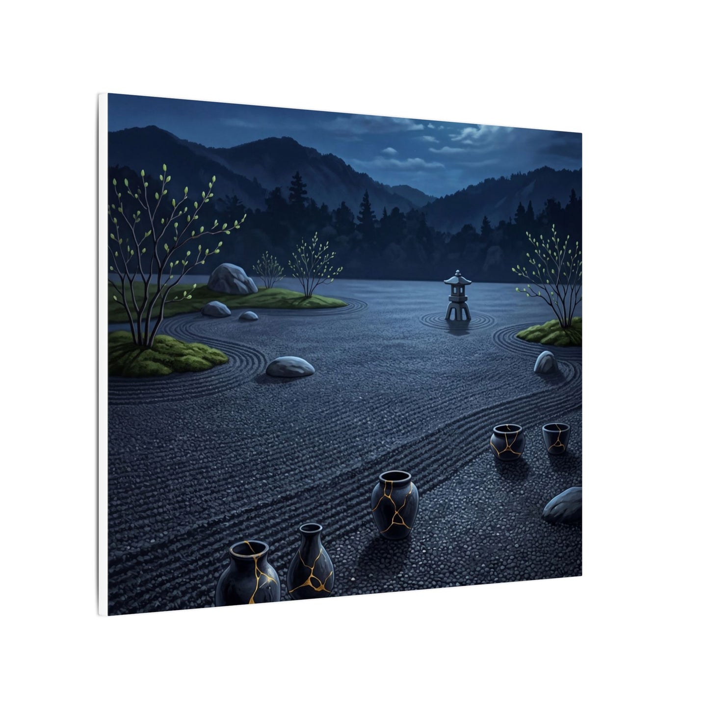 Kintsugi Moonlit Garden in Moonlight | Gold Repair Canvas Art