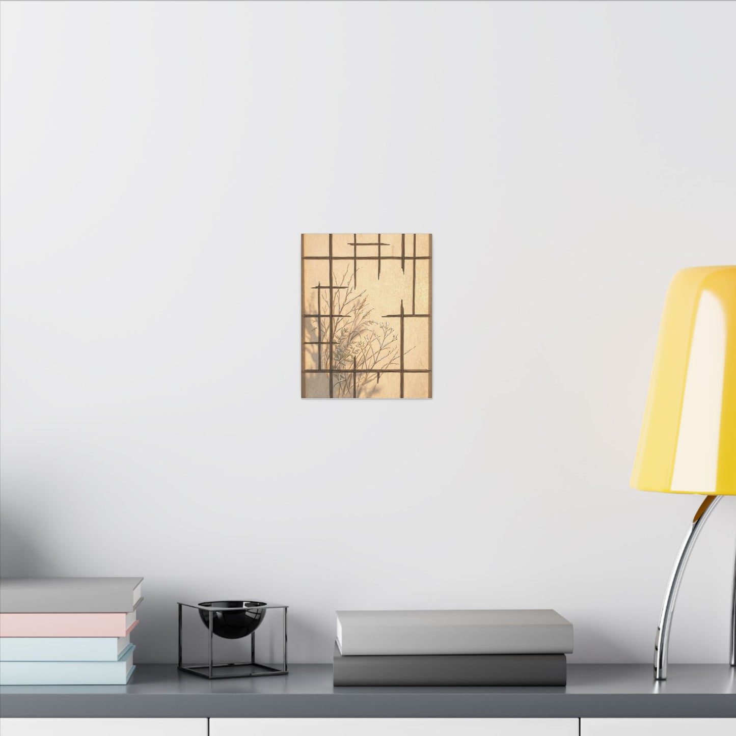 Shoji Screen Canvas Art | Winter Japandi Minimal Line Art