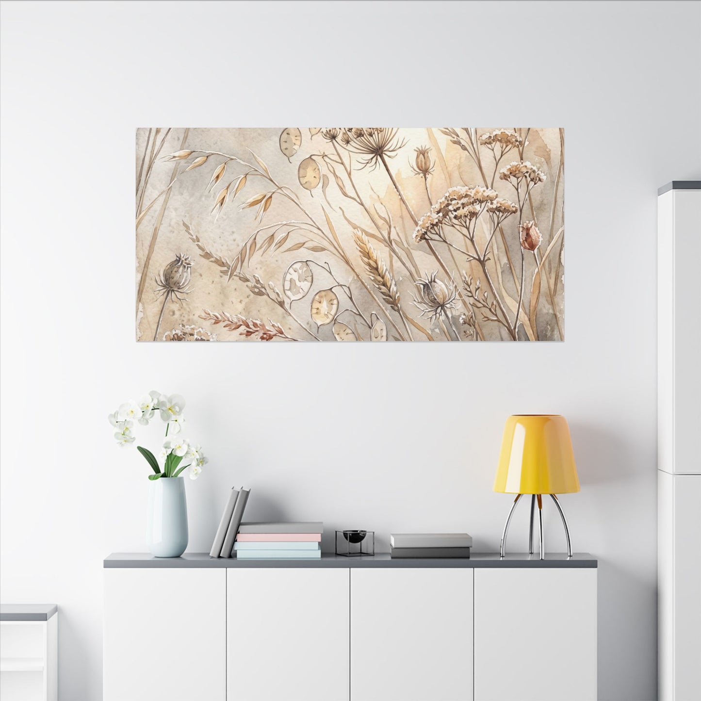 Winter Dried Flowers Watercolor Canvas Art | Warm Decor